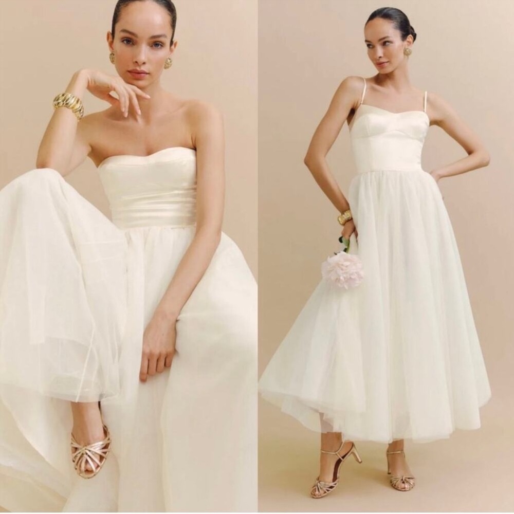 NWT Reformation Alouette Satin Tulle Midi Bridal Dress Fior di Latte Size 4